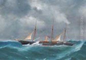 The Schooner-rigged Steam Yacht Catarina At Sea