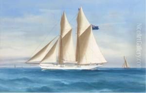 A Two-masted Schooner Of The Royal Albert Yacht Club At Sea; Andweathering The Storm by A. De Simone