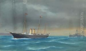The Royal Yacht Victoria &amp; 
Albert Under Escort In The Mediterranean By H.m.s. Cochrane