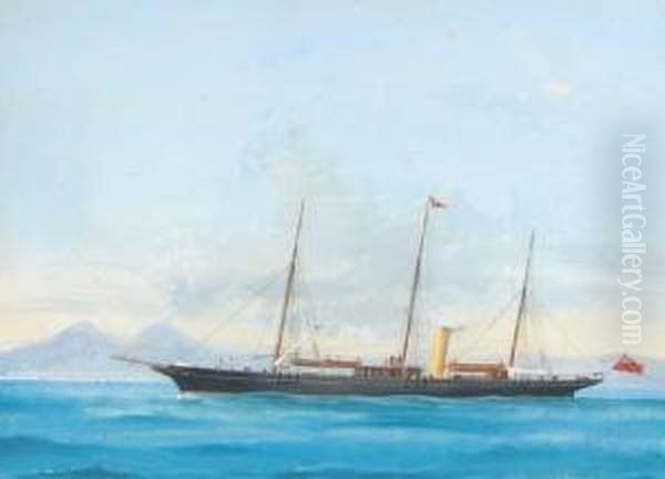 A Three-masted Steam Yacht Of
The Royal Cork Yacht Club In The Bay Of Naples; And A Three-masted Steam
Yacht Of The Royal Cork Yacht Club At Sea - view 1