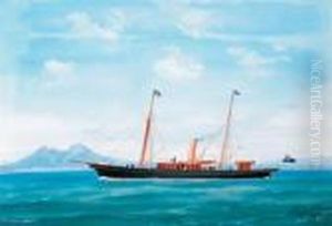 The Steam Yacht Grace Darling In The Bay Of Naples by A. De Simone
