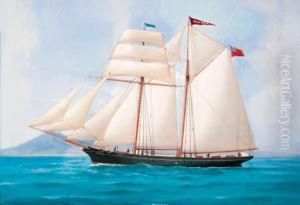 The British Schooner Pluvier Under Full Sail Off Naples by A. De Simone