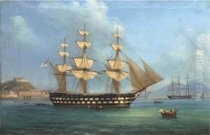 H.m.s. Cressy Lying At Anchor Off Naples