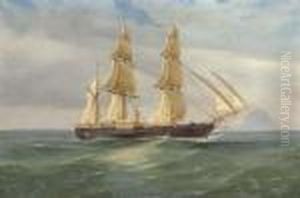 A British Naval Paddle Sail Steam Ship Off Stromboli by de Simone Tommaso