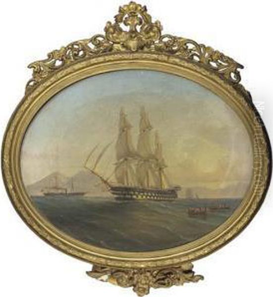 A Royal Naval Two-decker Under Full Sail In The Mediterranean Offnaples - view 1
