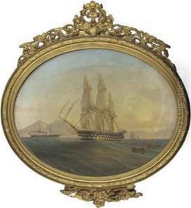 A Royal Naval Two-decker Under Full Sail In The Mediterranean Offnaples by de Simone Tommaso
