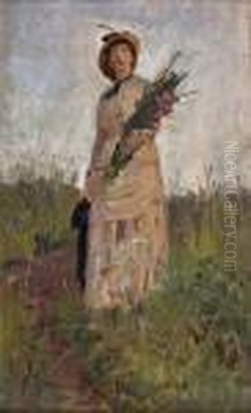Senhora No Campo Com Flores - view 1