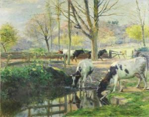 Paisagem Com Vacas E Figura Feminina by Jose Julio de Souza-Pinto