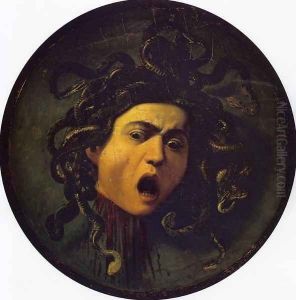 Medusa, painted on a leather jousting shield, c.1596-98