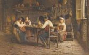 Interior Scene (family Meal) by Publio Tommasi