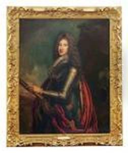 Portrait Of An Officer, Possibly
 James Fitzjames, Duke Of Berwick , Three-quarter-length, In Armour With
 The Garter Ribbon, An Ermine Lined Cloak, A Sash Around His Waist, 
Holding Baton In His Right Hand, A Plumed Helmet On A Rock To His Right,
 In