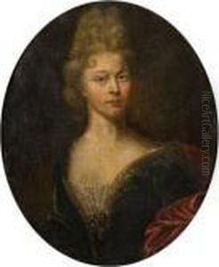 Portrait De Jeune Femme A La 
Robe Bleue Et A La Draperie Rouge Et Portrait De Gentilhomme