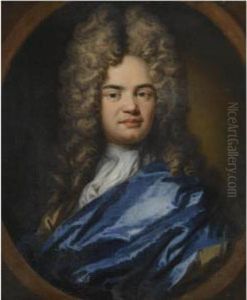Portrait Of A Gentleman, Head And Shoulders, Wearing A Blue Silksash