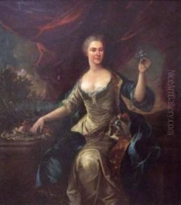 Portrait De Femme Tenant Une Fleur. by Francois de Troy