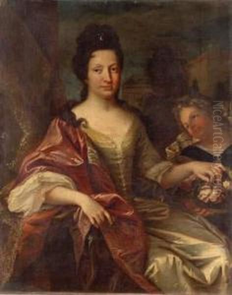 Portrait Presume De La Baronne De Magnanville Tenant Une Rose - view 1