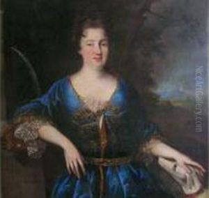 Portrait De Femme En Robe Bleue Caressant Un Chien