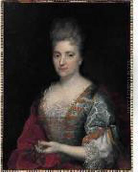 Portrait De Femme Tenant Une Branche D'eglantine - view 1