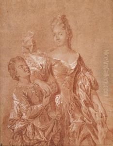 Portrait D'une Dame De Trois Quarts Et De Sa Suivante by Francois de Troy