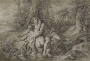 Salmace Enlassant Hermaphrodite Au Bain Dans Un Paysage