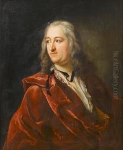Portrait Of A Gentleman, Half-length, In Crimson Robes With A White Chemise by Jean Francois de Troy