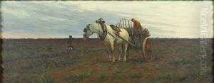 Boer En Trekpaard In Een Landschap. by Franz De Vadder