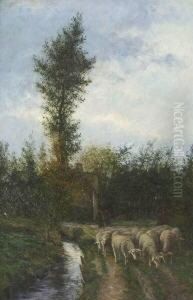 Hirte Mit Schafherde by Franz De Vadder