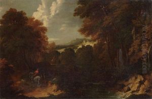 Attributed Wooded Landscape With Horsemen by Lodewijk De Vadder