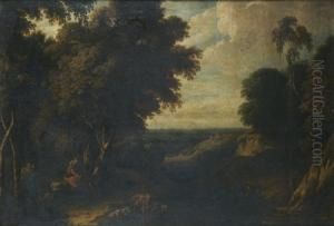 Repos De Promeneurs Et De Bergers A L'oree D'une Foret by Lodewijk De Vadder