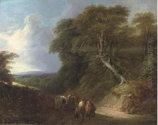 A Wooded Landscape With Travellers On A Track - view 1