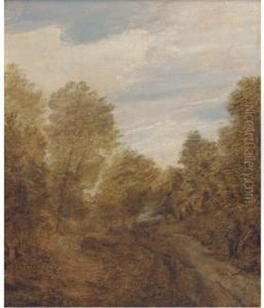 A Wooded Landscape With Figures On A Track - view 1