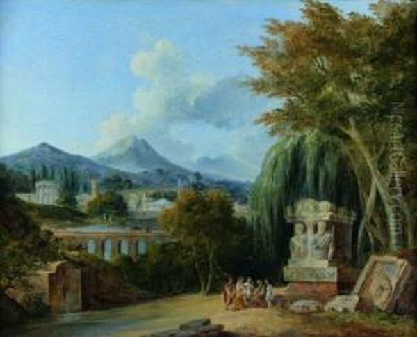 Monuments Antiques Dans Un Paysage Anime De Personnages - view 1