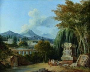 Monuments Antiques Dans Un Paysage Anime De Personnages