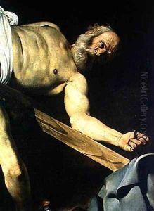 The Crucifixion of St. Peter, detail of St. Peter, 1600-01