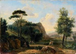 Cavaliers Et Paysannes Dans Un Paysage Compose by Pierre-Henri de Valenciennes
