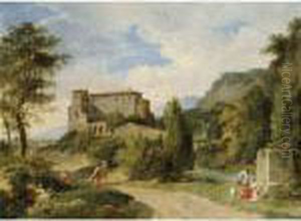Paysage Arcadien Paysage Avec 
Diane Au Bain Surprise Par Acteon [ ; Italian Landscapes ; Oil On 
Original Canvas ; A Pair] - view 1