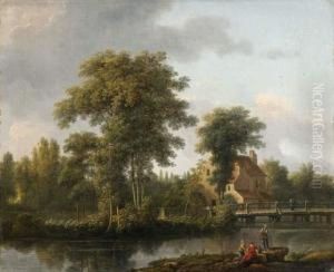 Pecheurs Au Bord De La Riviere Pres Du Moulin A Eau Pecheurs Au Bord De La Riviere Pres Du Moulin A Eau