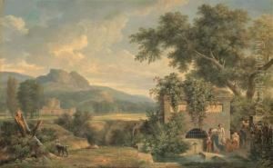 Paysage Anime De Ruines Antiques, Avec Des Personnages S'abreuvanta La Fontaine by Pierre-Henri de Valenciennes
