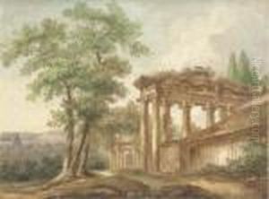 An Italianate Landscape With Classical Ruins by Pierre-Henri de Valenciennes