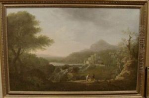 Landscape, Possibly South American, With Cascade And Anteater Inforeground