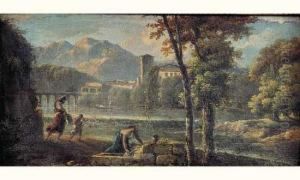 Riviere Dans Un Paysage Classique Anime De Promeneurs by Pierre-Henri de Valenciennes