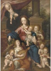 The Virgin And Child With Angels Making Music by Dirck de Quade Van Ravesteyn