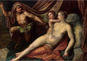 Venus And Cupid Together With A Satyr by Dirck de Quade Van Ravesteyn