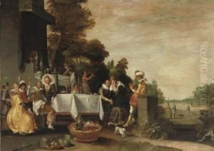 A Merry Company In A Garden by Esaias Van De Velde