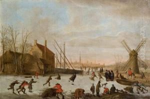 Winterlandschaft Mit Eislaufern Und Muhle