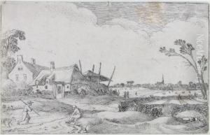 Der Bauernhof Links Des Weges by Esaias Van De Velde
