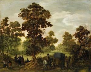Bewaldete Landschaft Mit Reisenden Bewaldete Landschaft Mit Reisenden