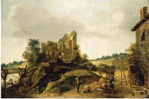 A Tavern In A Hilly Landscape by Esaias Van De Velde