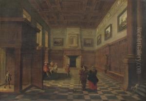 An Interior Of A Palace With Figures Conversing by Esaias Van De Velde