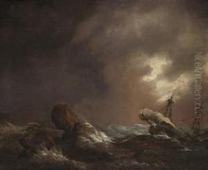 Shipping In A Storm Off A Rocky Coast
