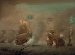 A Naval Battle Between An English Frigate And A Dutch Warship